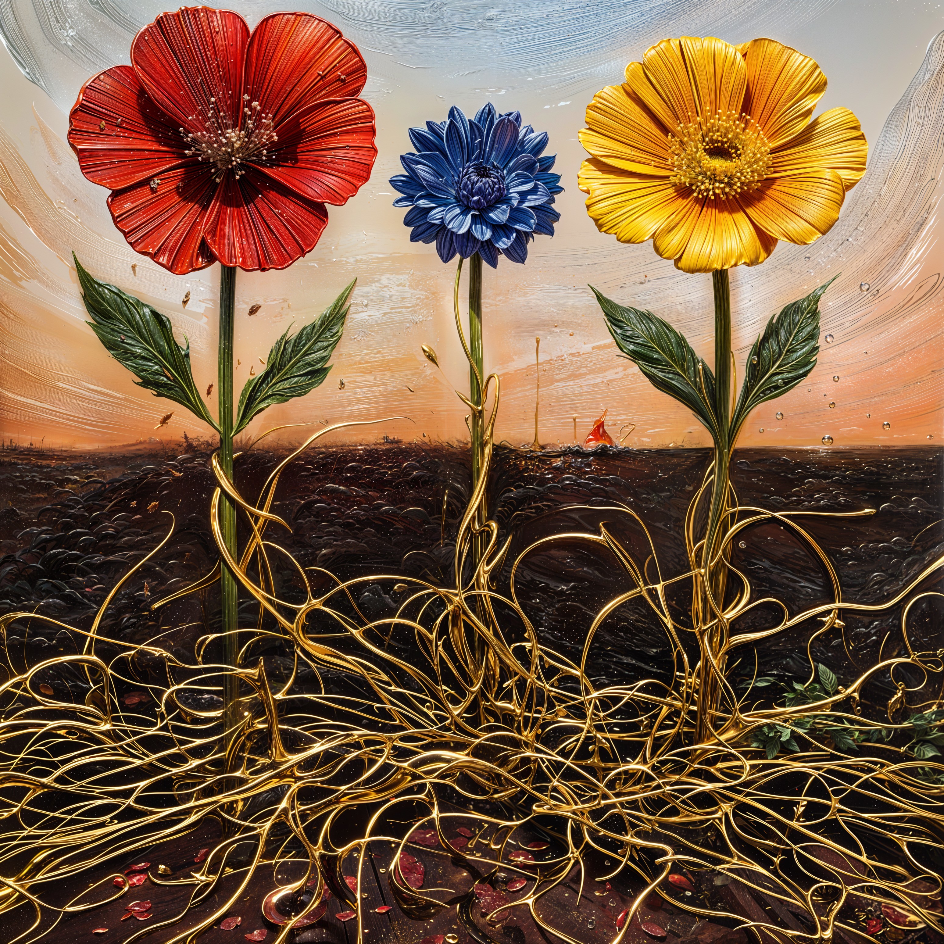 Vibrant Flowers Against a Serene Sunset Background