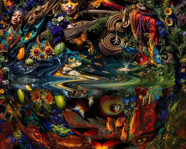 Surreal Composition of Nature and Human Figures