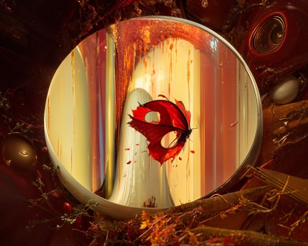 Surreal Scene with Mirror and Vibrant Abstract Colors