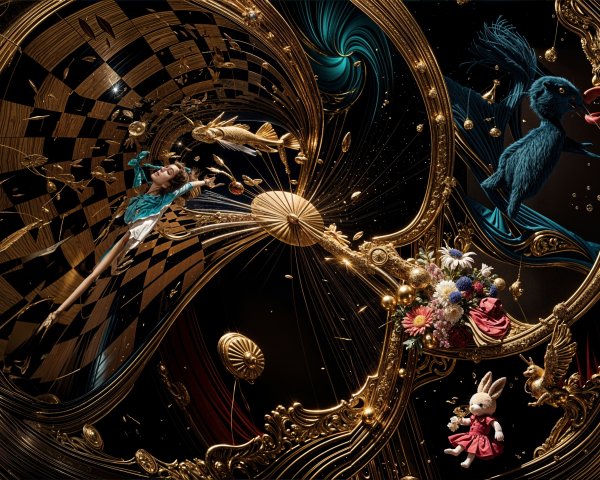 Surreal Scene of a Girl in a Fantastical Landscape