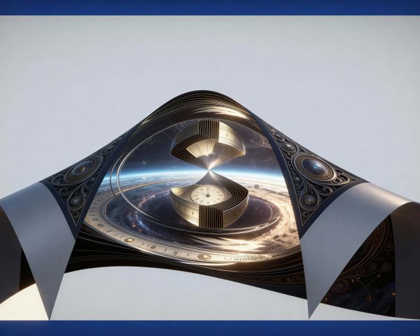 Curved Metallic Shapes in Cosmic Space Scene