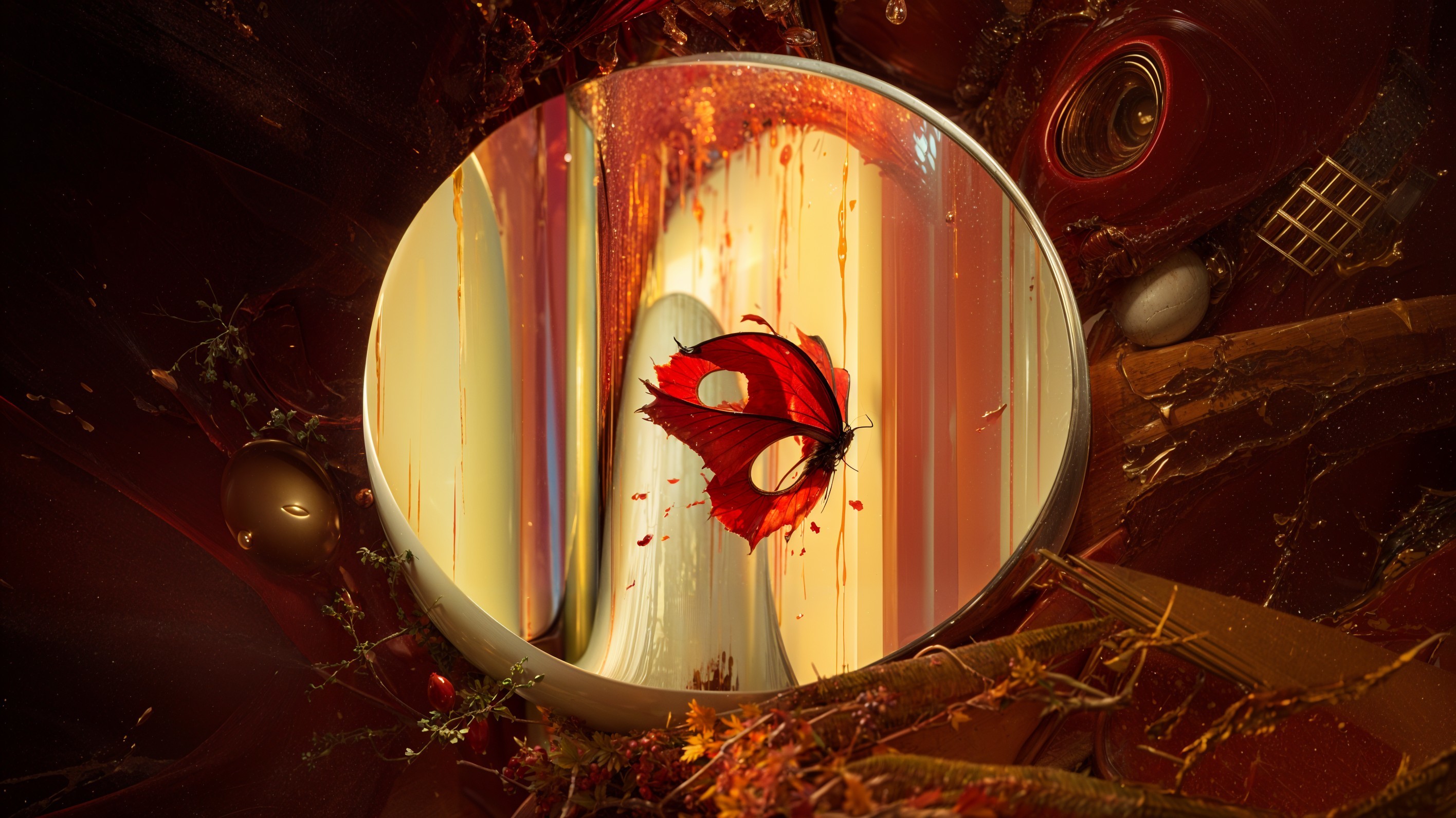 Surreal Scene with Mirror and Vibrant Abstract Colors
