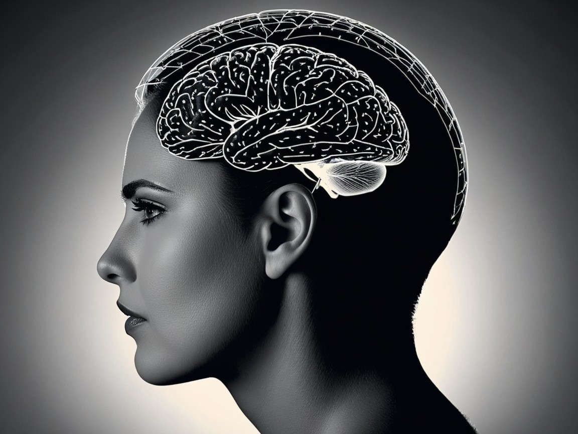 Profile of a Woman with Superimposed Brain Illustration