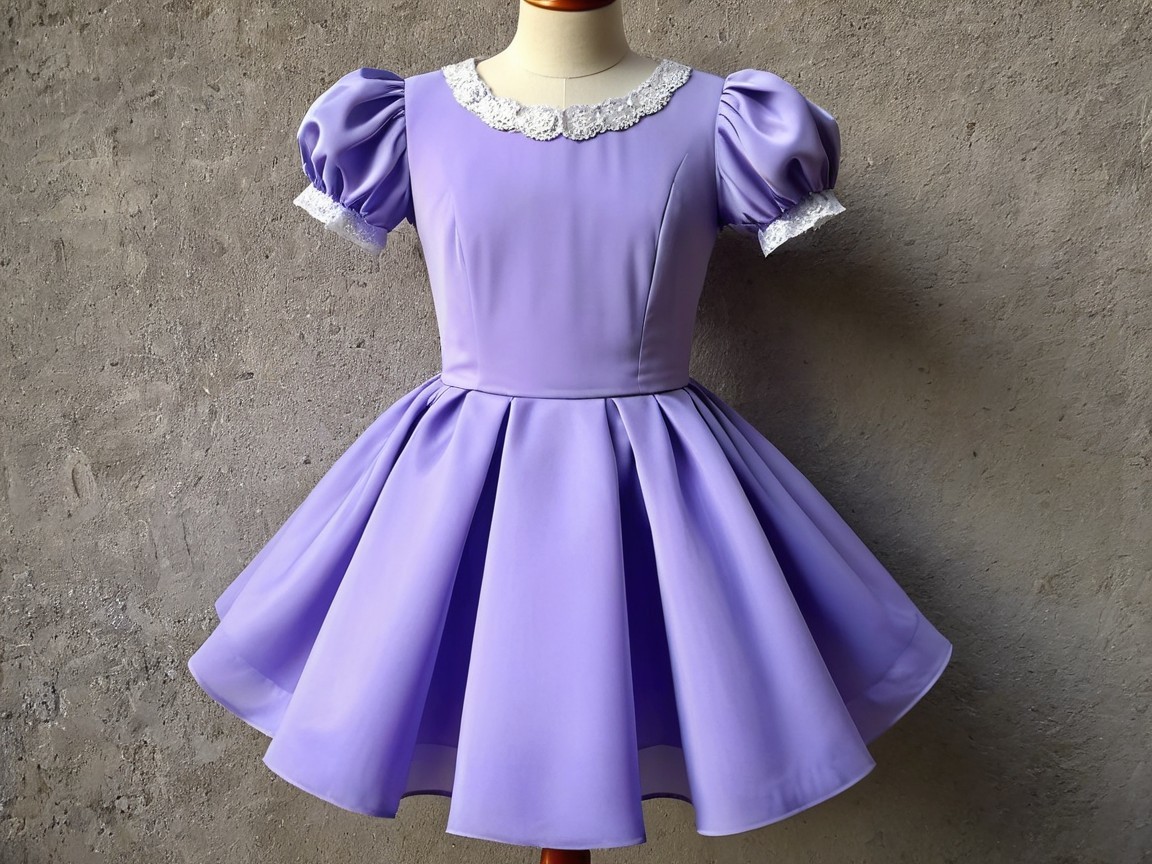 Lilac Dress with Fitted Bodice and Flared Skirt