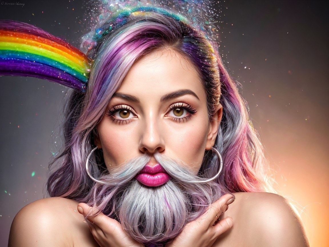 Portrait of a woman with vibrant hair and whimsical features