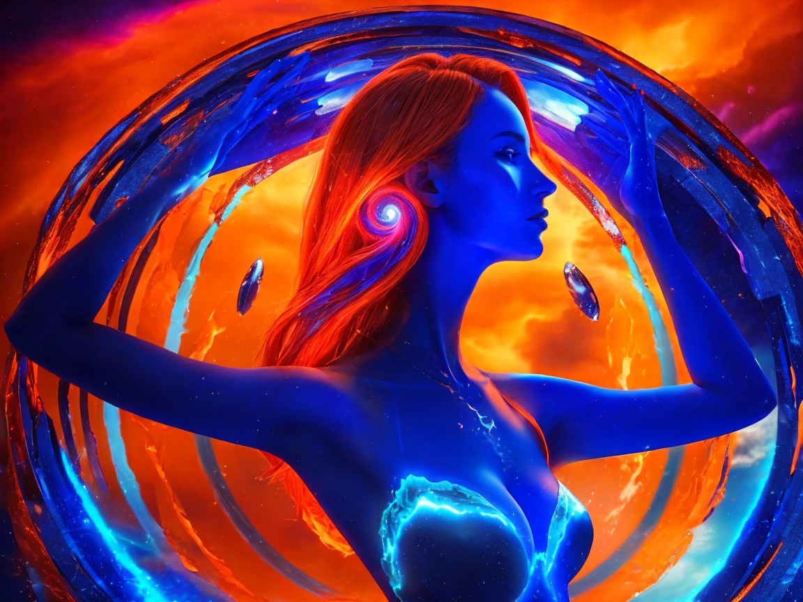 Portrait of a Woman with Blue Skin and Red Hair