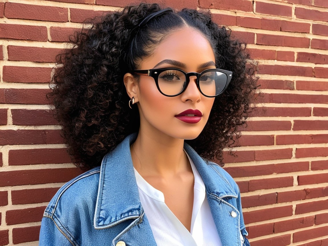Young woman with curly hair and stylish eyewear