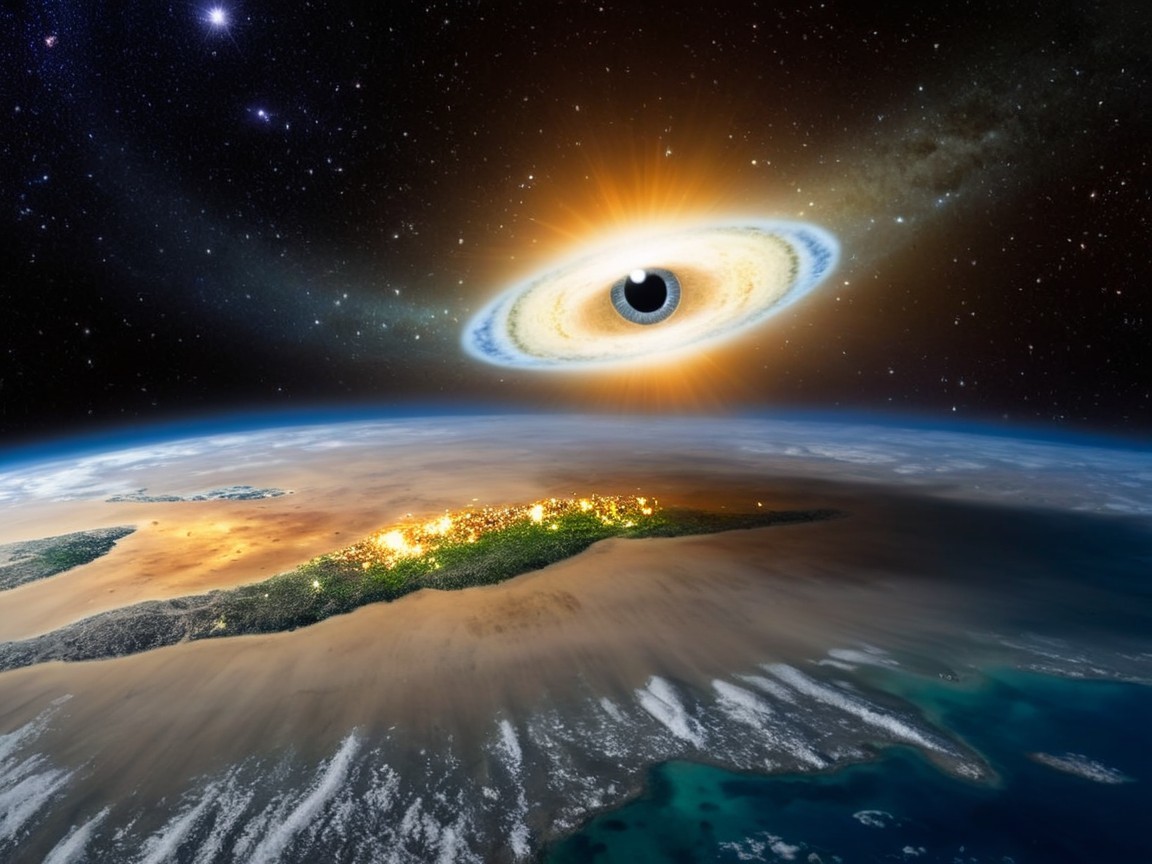 Vibrant Earth and Black Hole Cosmic Scene Description