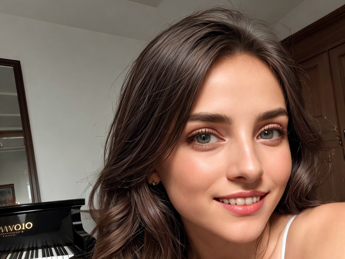 Portrait of a young woman with brown hair and green eyes