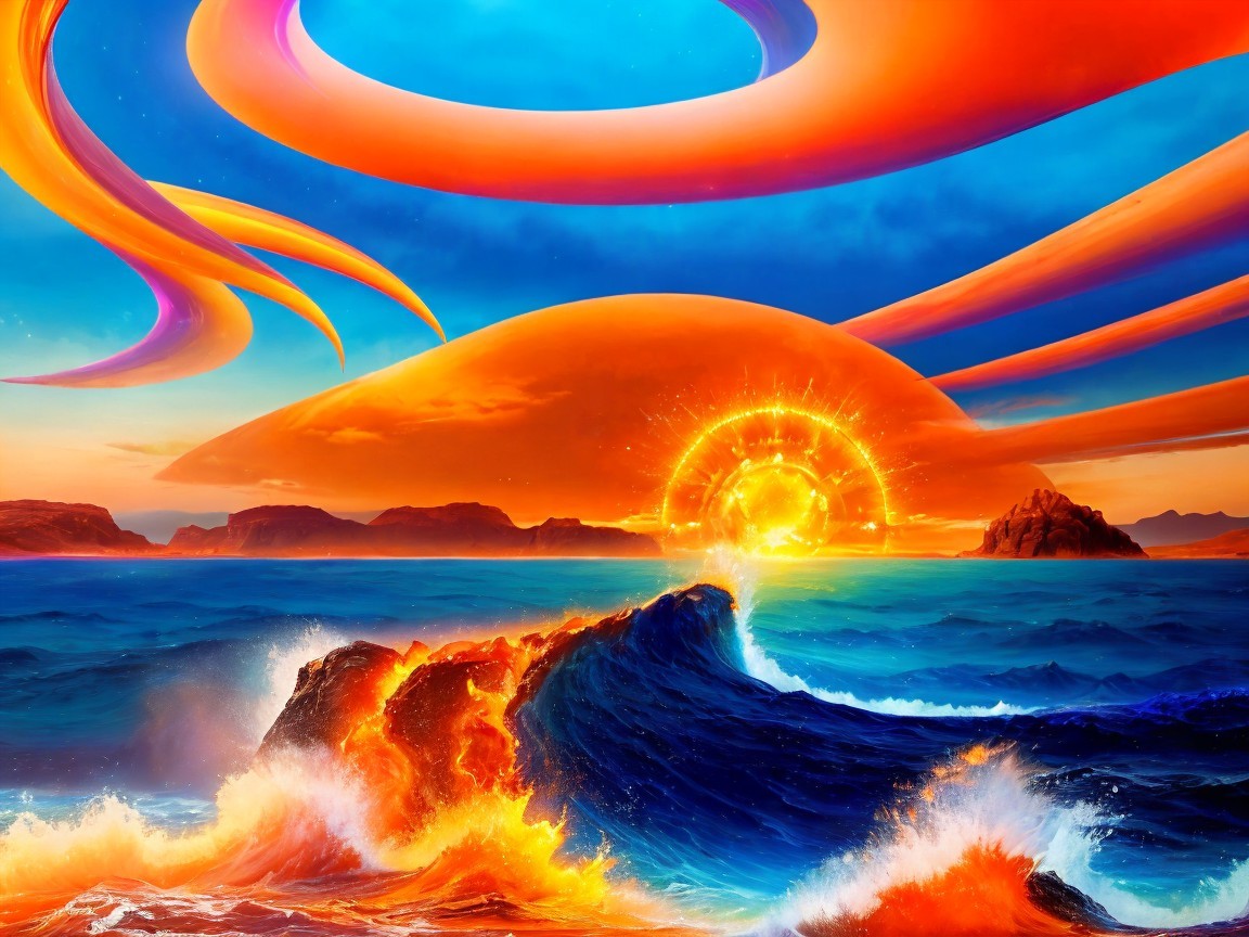 Vibrant Seascape at Sunset with Dramatic Colors