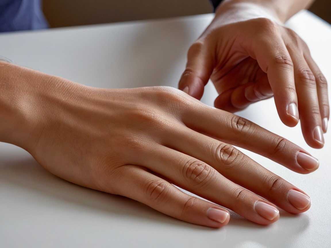 Two Hands on White Surface with Soft Background