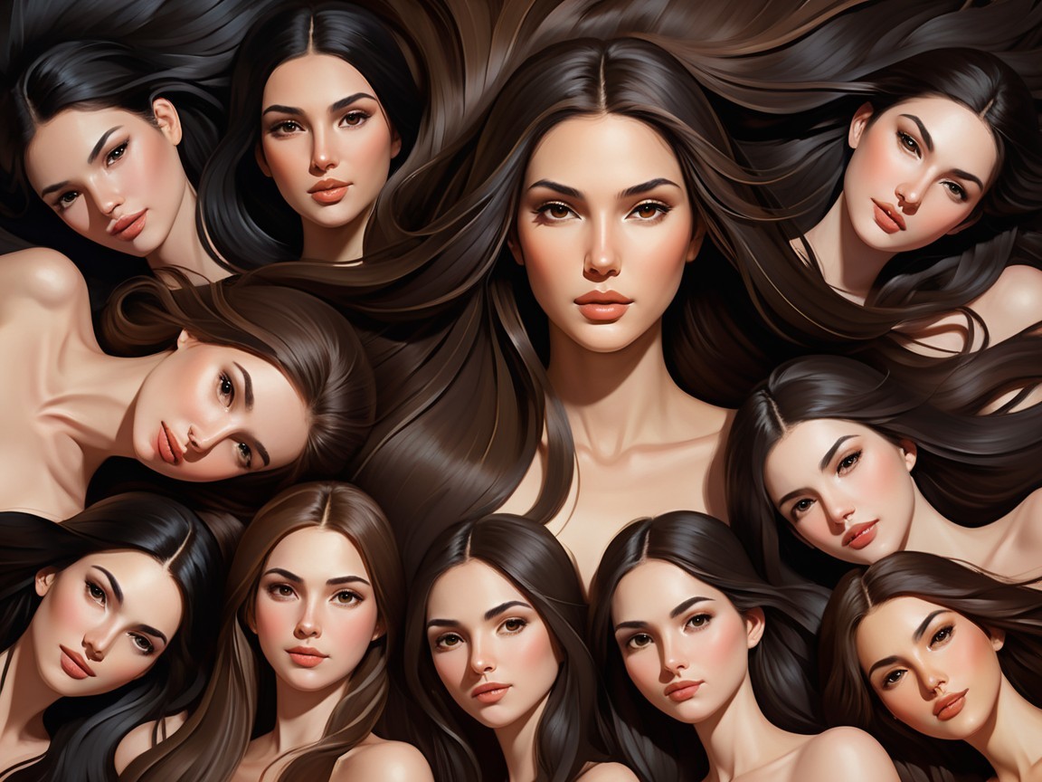 Portraits of Women with Long Dark Hair and Serenity
