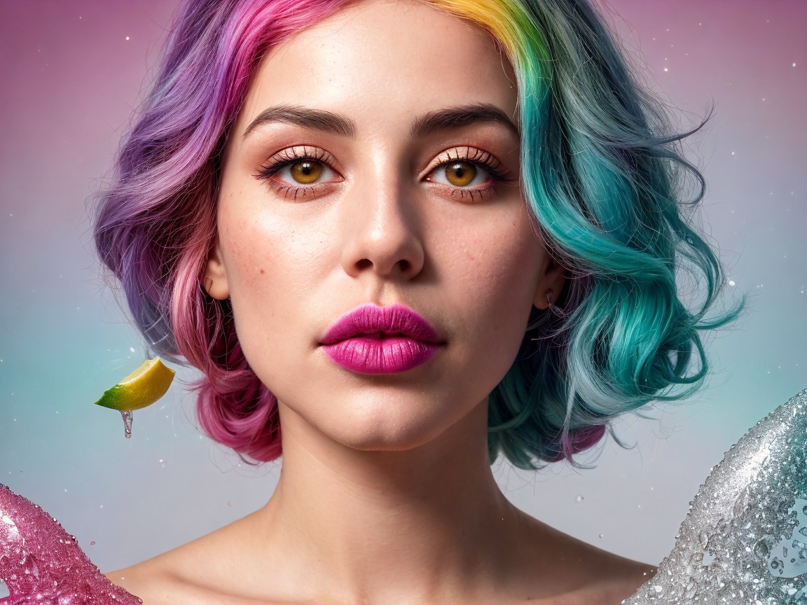 Close-up Portrait of a Woman with Multicolored Hair