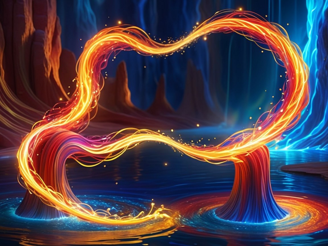 Vibrant Energy Streams Over Tranquil Water Scene