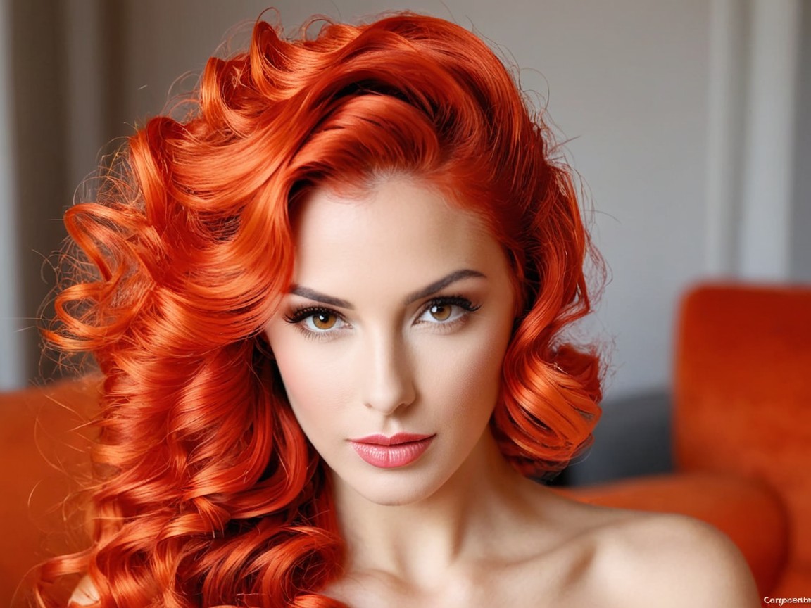 Portrait of a woman with red curls and warm features