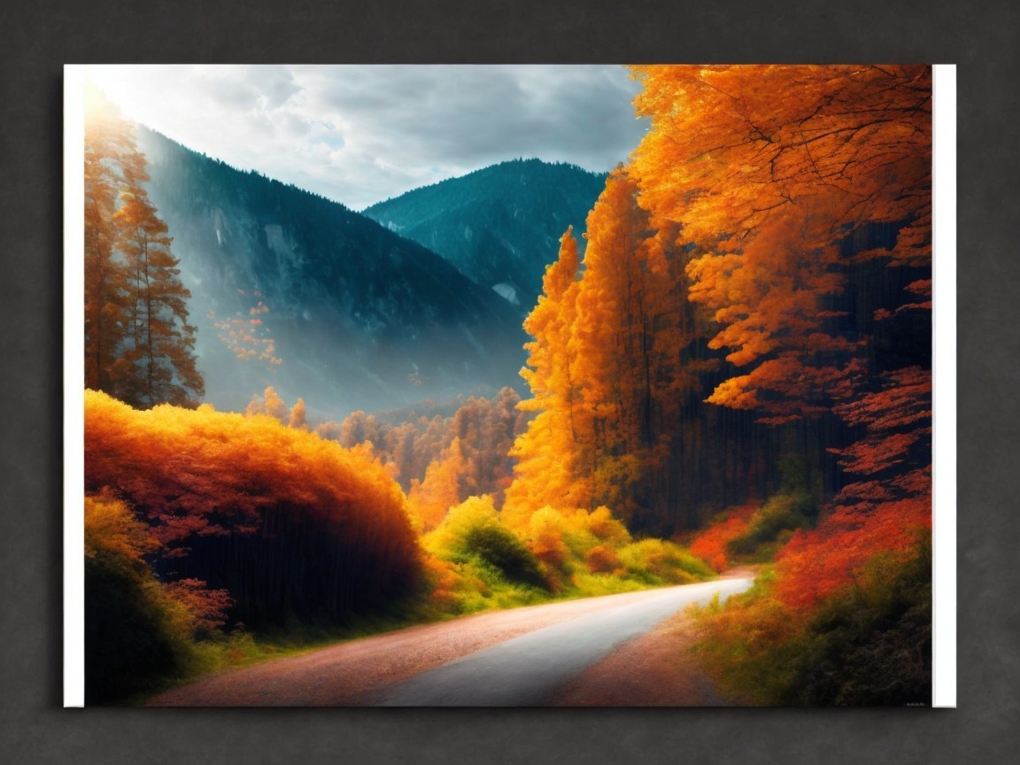 Vibrant Autumn Landscape with Winding Road and Trees