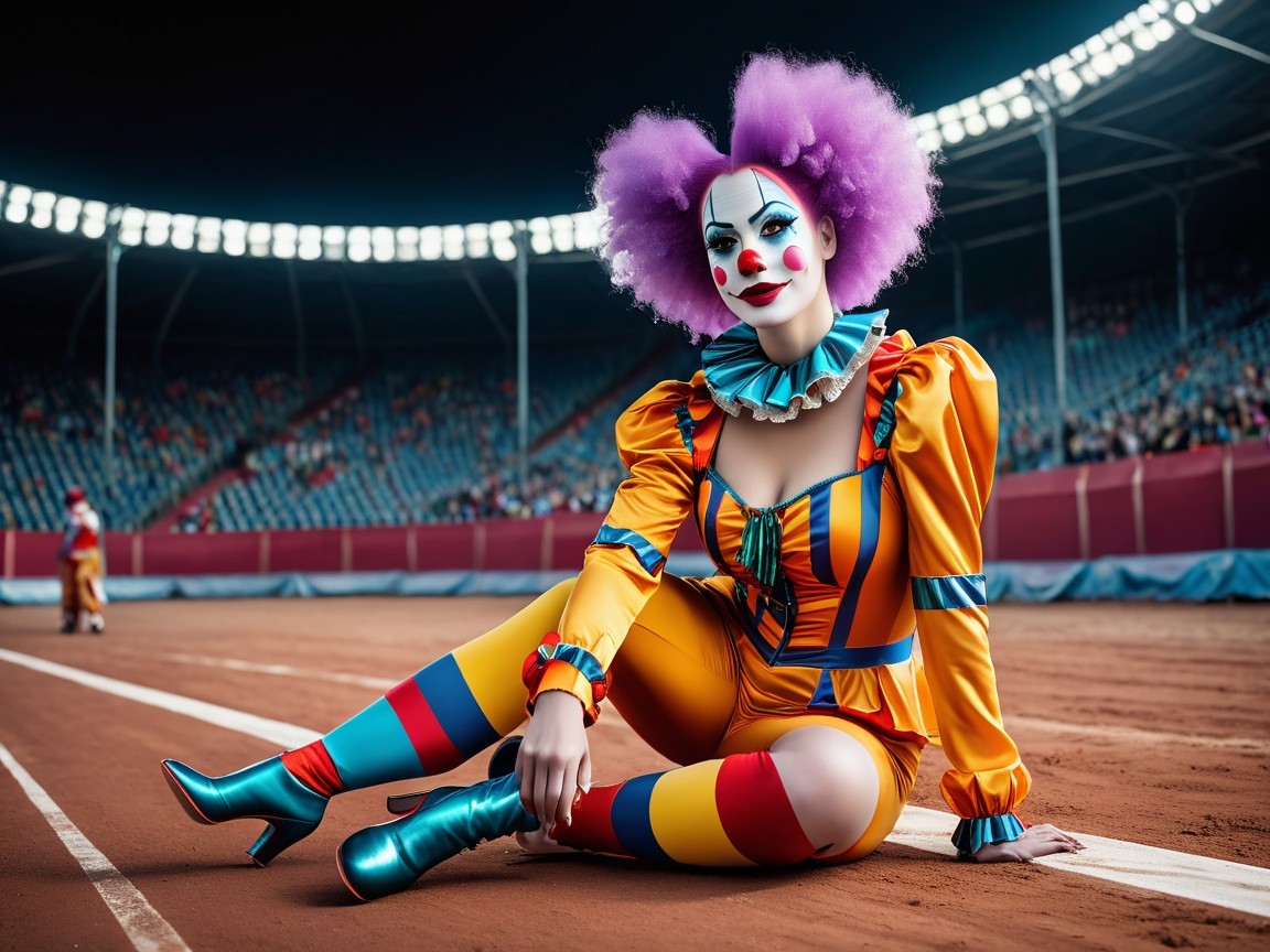 Vibrant Clown in Colorful Attire at Circus Arena