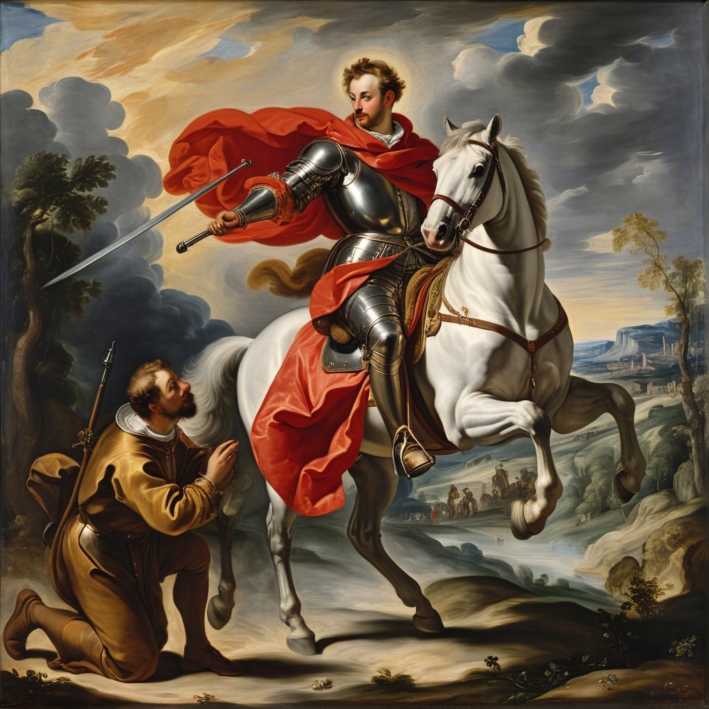 Knight in Armor with Horse and Kneeling Figure