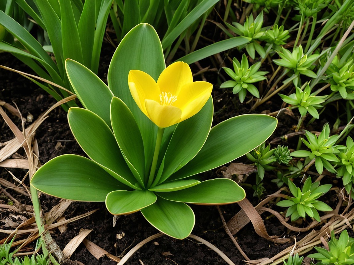 Bright Yellow Flower in Lush Green Plant Setting