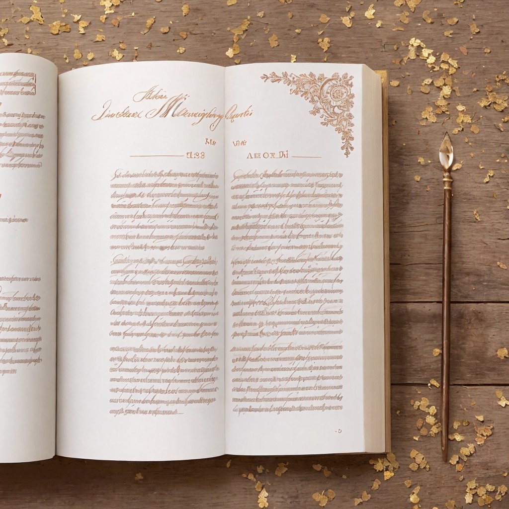 Vintage Book with Ornate Text and Gold Accents