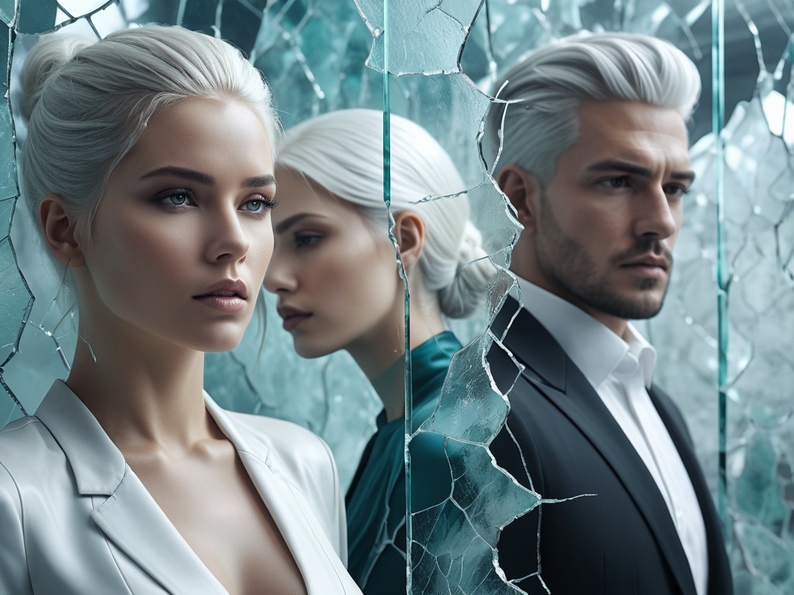 Platinum Blonde Duo in Dramatic Glass Reflection