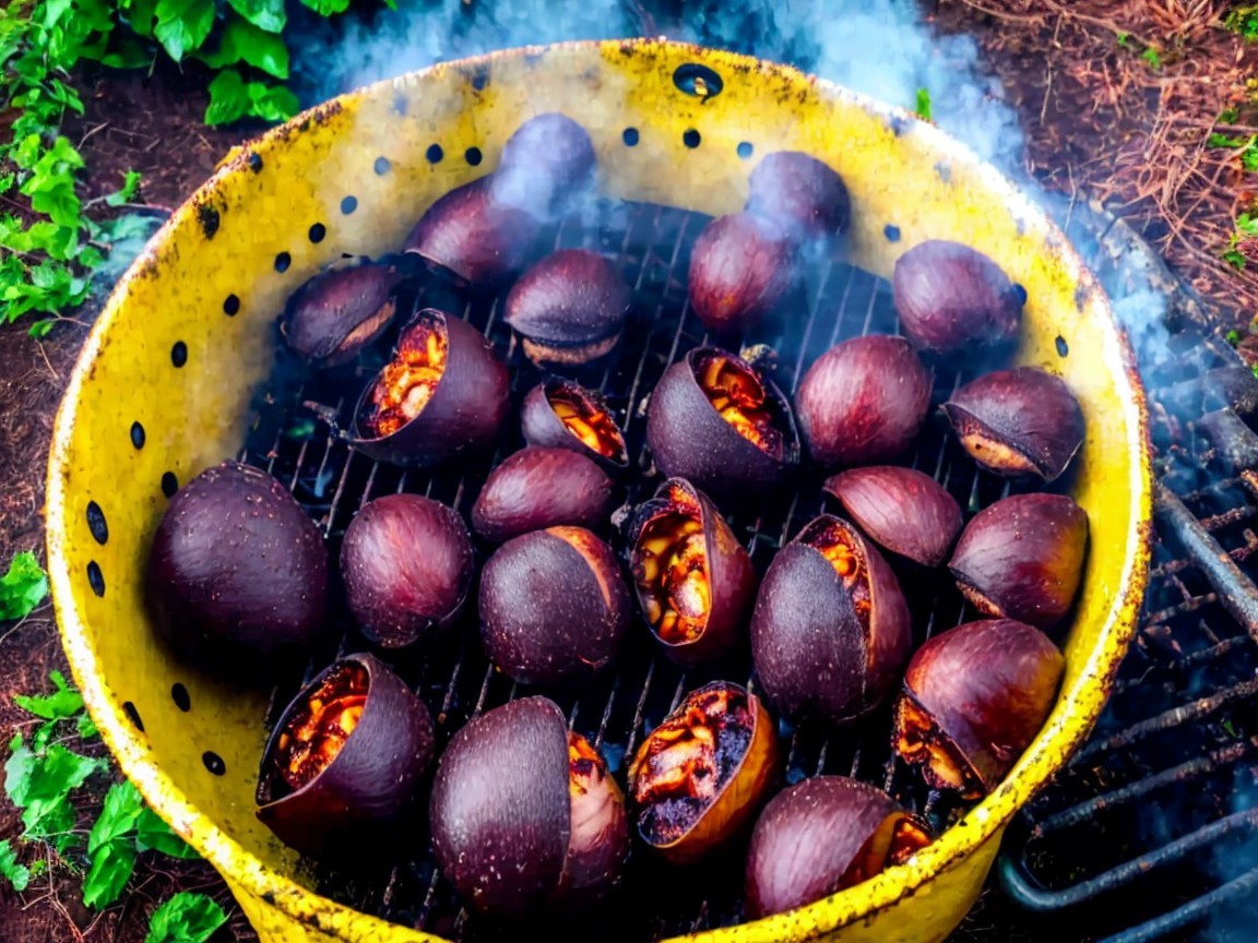 Vibrant Yellow Grill with Roasted Shellfish Outdoors