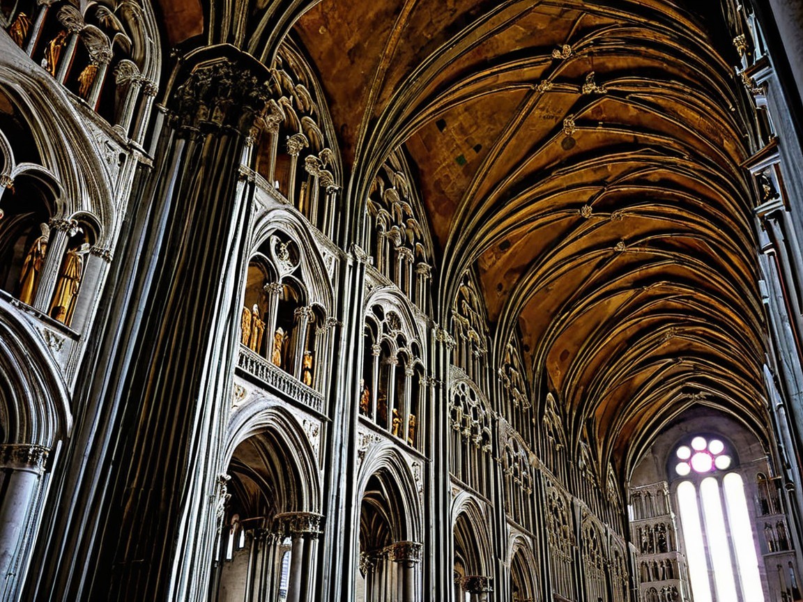 Interior of a Gothic Cathedral with Stained Glass