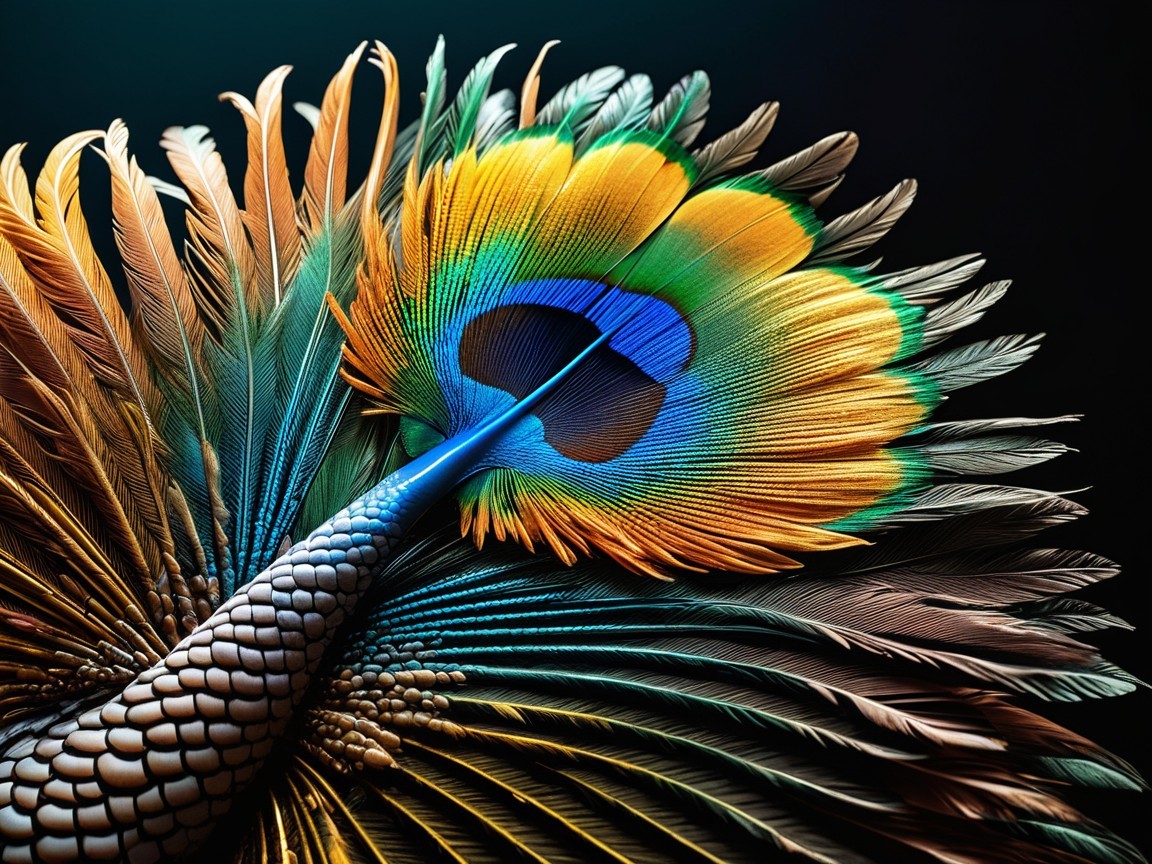 Detailed Peacock Feather with Vibrant Colors and Patterns