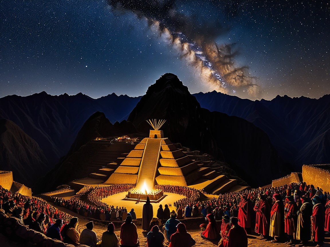 Gathering at Ancient Temple Under Starry Sky