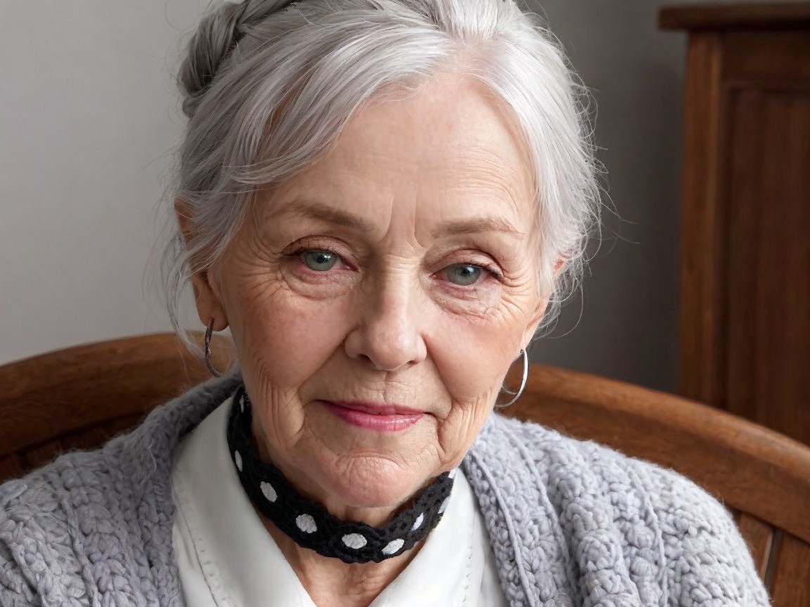 Elderly Woman in Elegant Outfit with Silver Hair