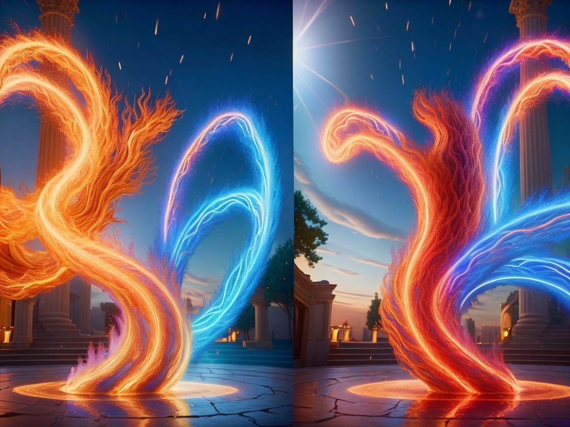 Whirlwinds of Fire and Water in Vibrant Colors