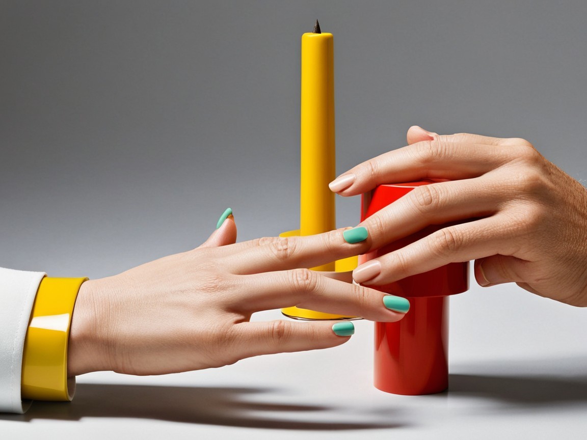 Hands Interacting with Colorful Objects and Candles