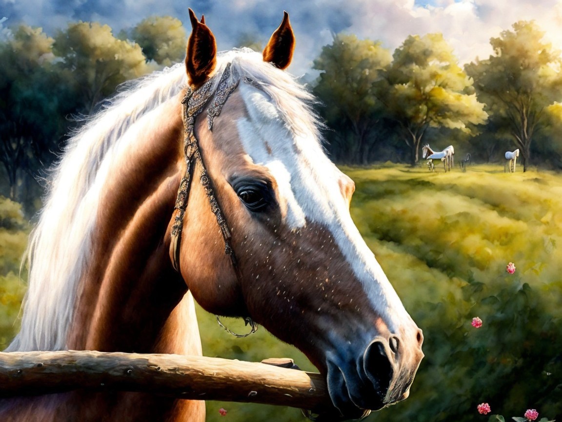 Detailed Portrait of a Horse in Pastoral Setting