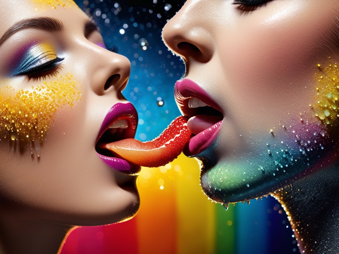 Close-up of Colorful Faces in Intimate Moment