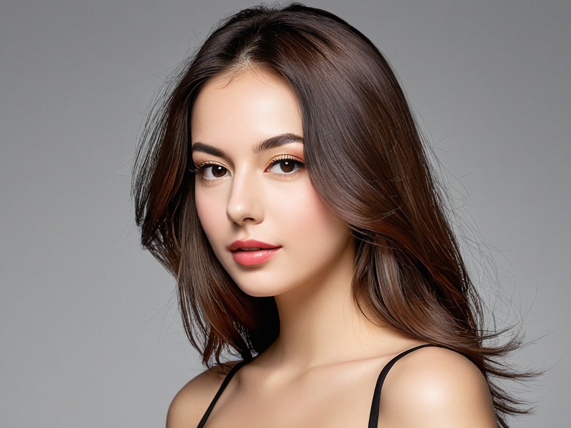 Close-Up Portrait of a Young Woman with Brunette Hair