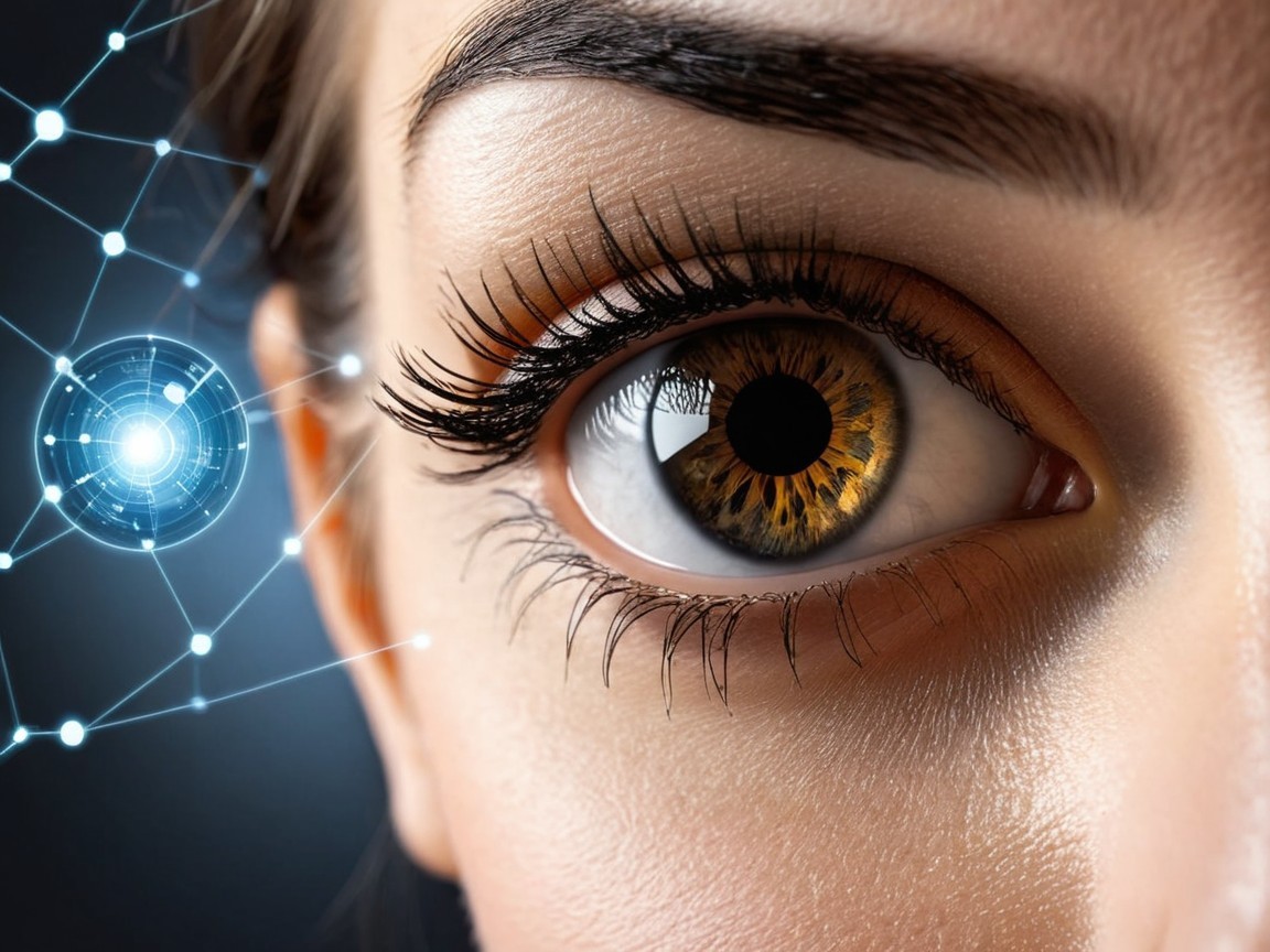 Close-Up of a Human Eye with Technological Elements