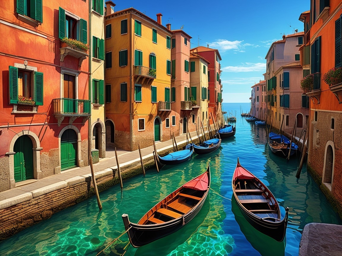 Canal Scene with Colorful Buildings and Boats
