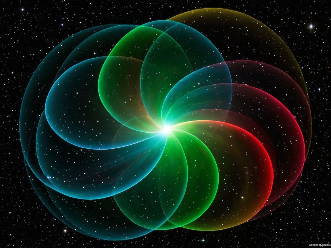 Cosmic Design with Swirling Translucent Shapes