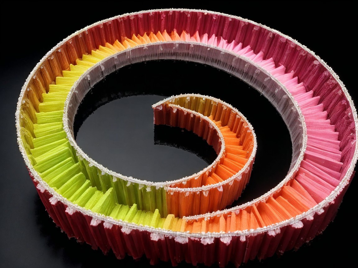 Colorful Spiral of Textured Fabric on Black Background