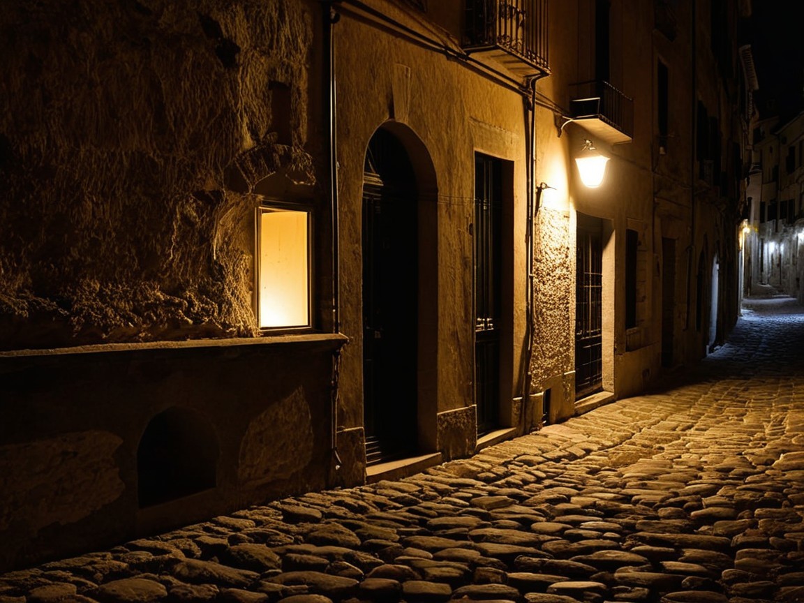 Tranquil Cobblestone Street with Warm Evening Glow