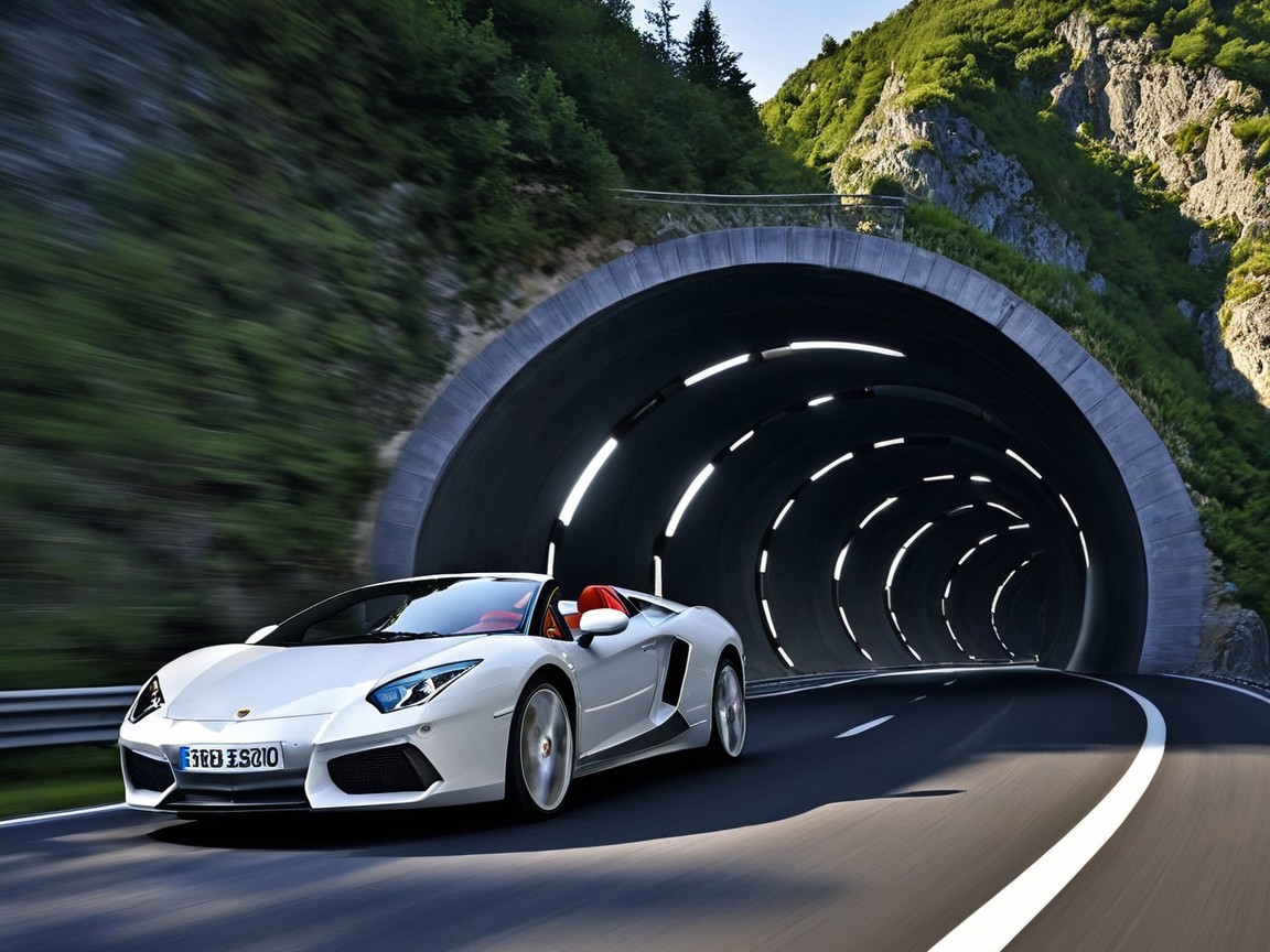 Sleek White Sports Car in Modern Tunnel Setting