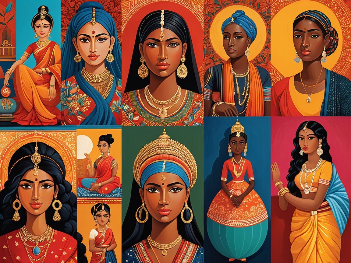 Vibrant Collage of Women in Traditional Attire