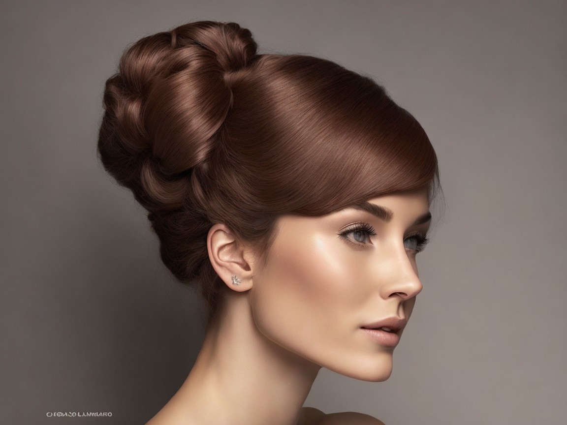 Profile of a Woman with Elegant Brown Updo Hairstyle