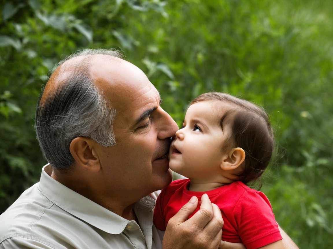 Grandfather and grandchild sharing a tender moment