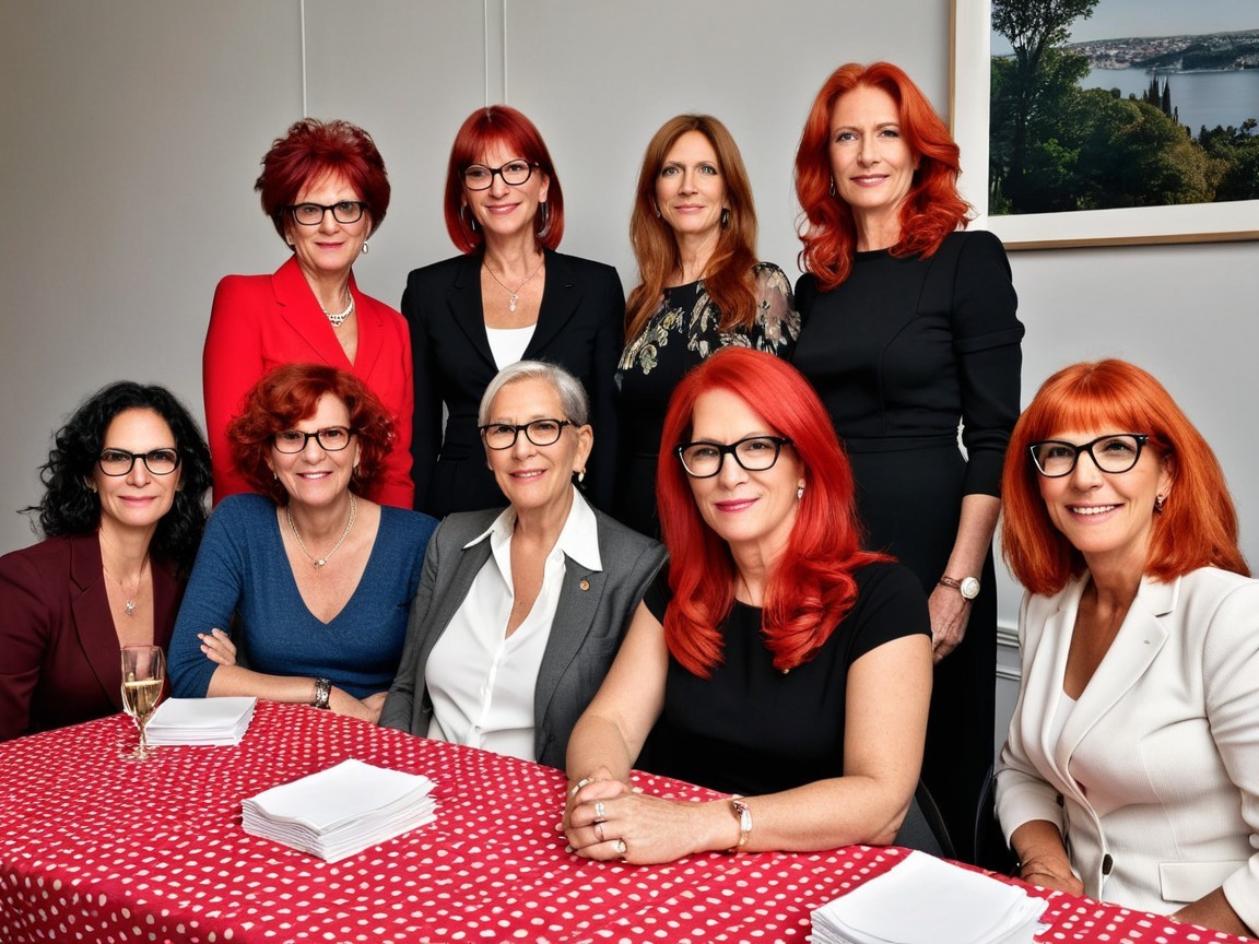 Group of Eight Women with Red Hair in Elegant Setting