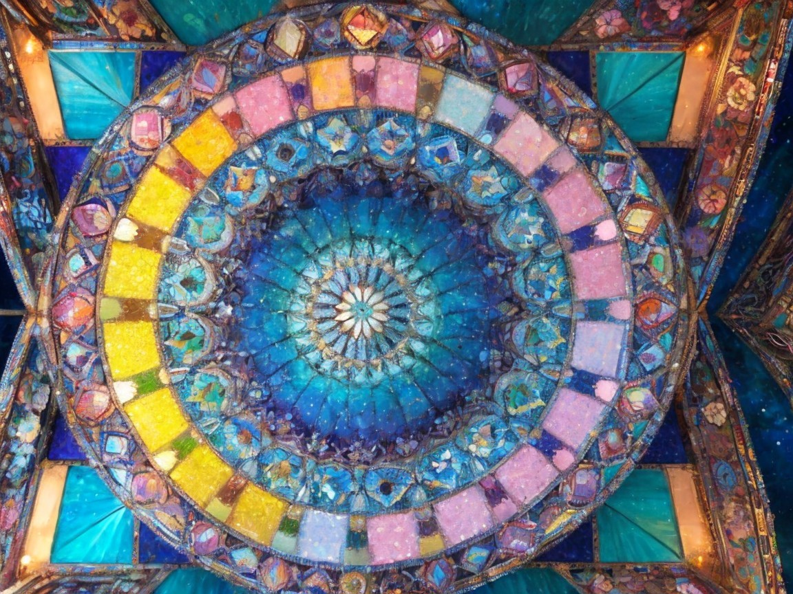 Intricate Stained Glass Ceiling with Geometric Patterns