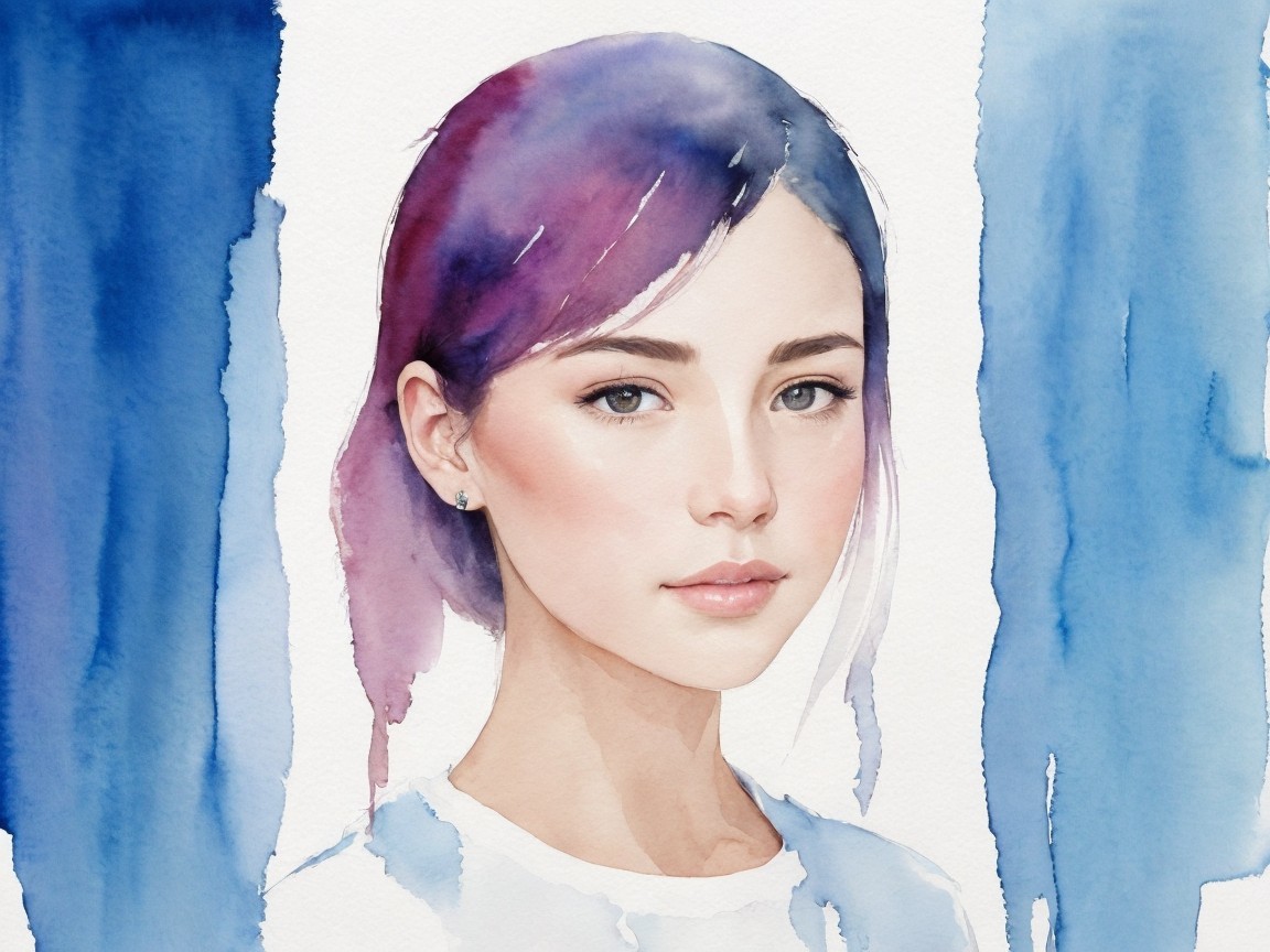Serene Portrait of a Young Woman with Purple Hair