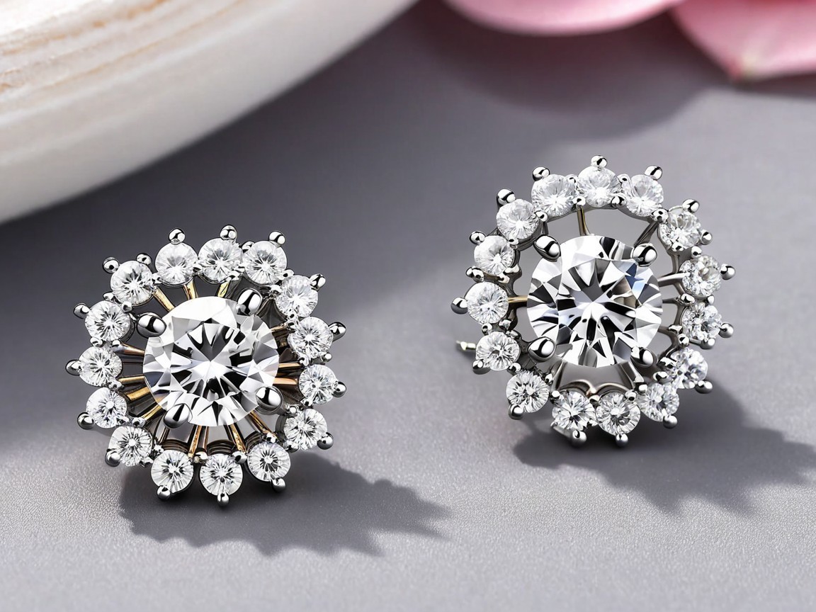 Silver Diamond Star-Floral Earrings with Halo Design