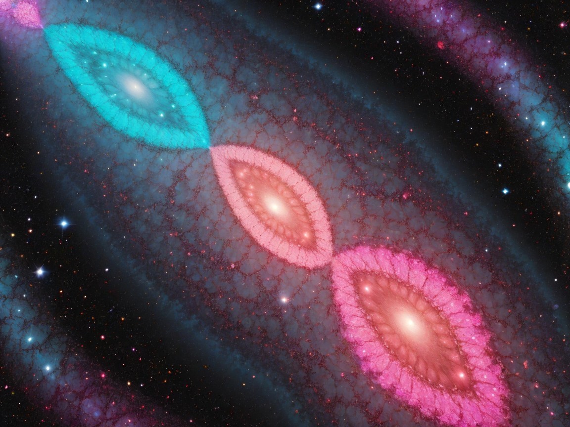 Cosmic Scene with Luminous Shapes and Starry Background