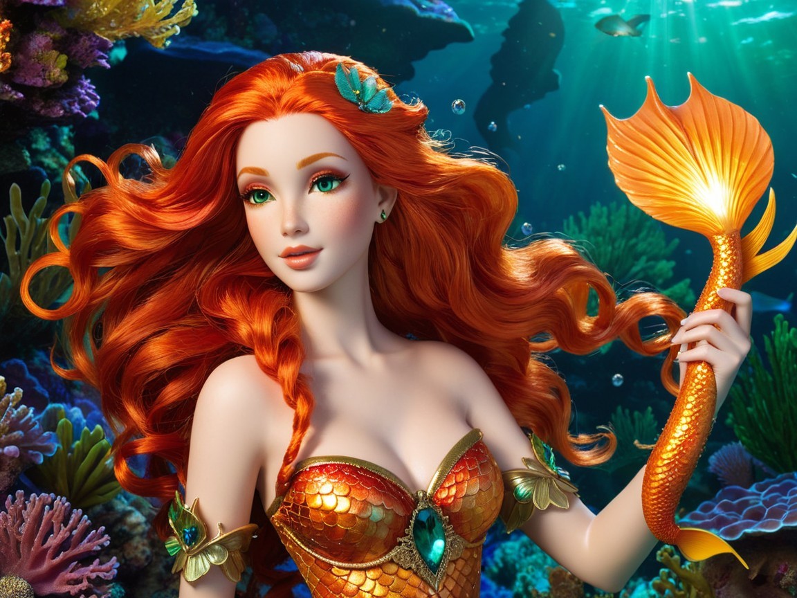 Mermaid in Colorful Underwater World with Coral Reefs